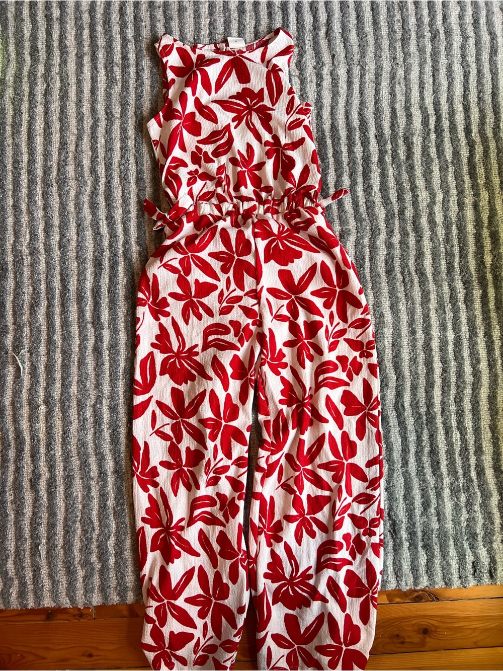Zara Red and White Floral Girls One-Piece Jumpsuit